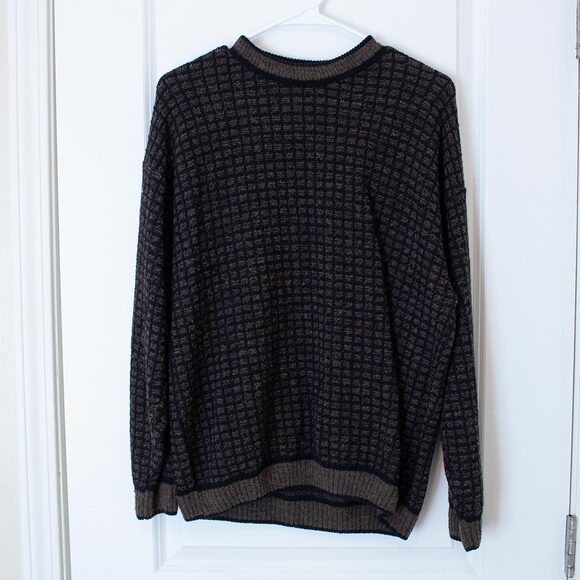 Classic VTG Landro Sweater Italy Brown Black Geometric Knit XL Prep Soft Autumn - Picture 2 of 6